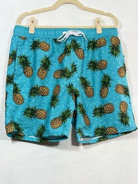 Men’s Turquoise Pineapple Print Swim Trunks